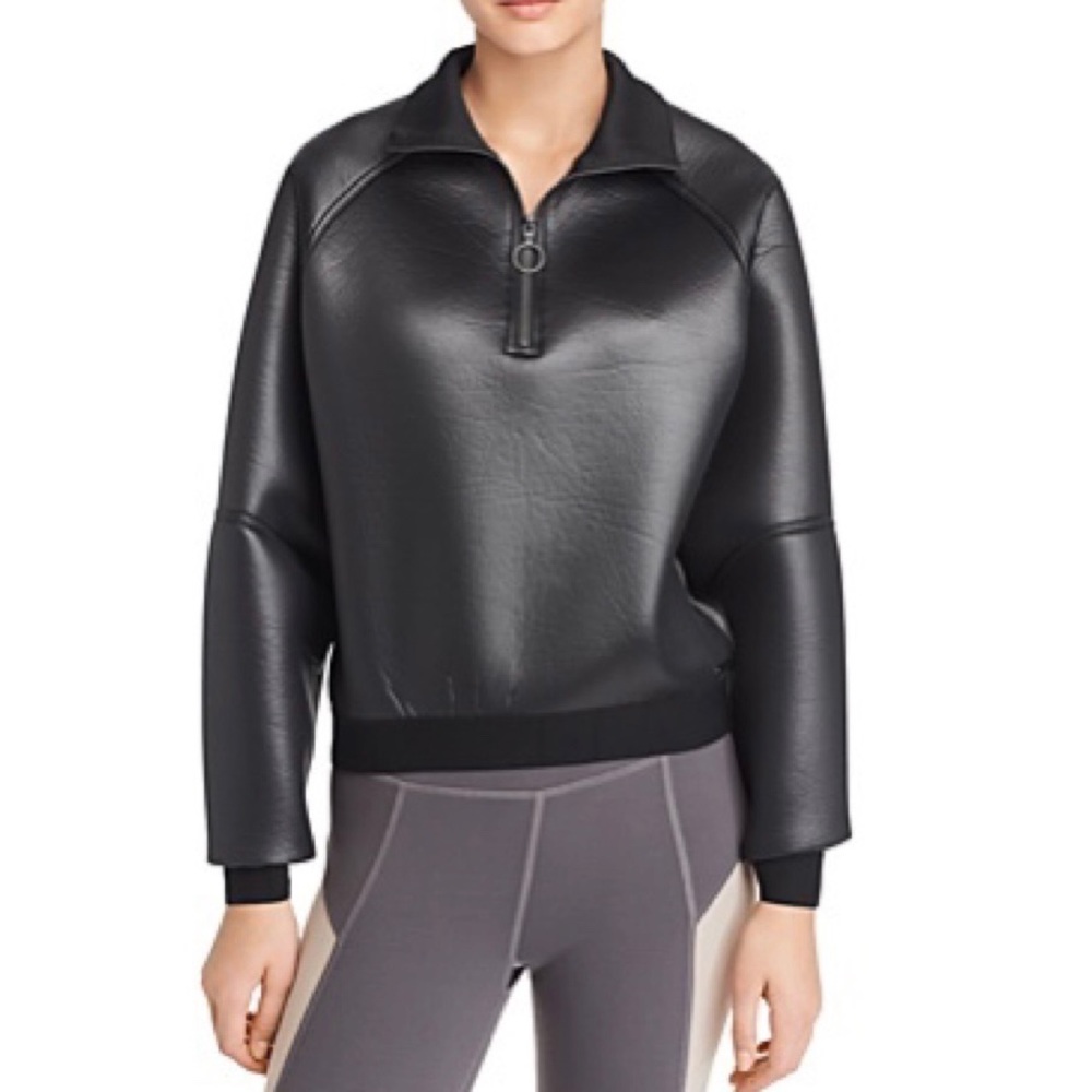 Avec Les Filles Black Faux Leather Varsity Jacket